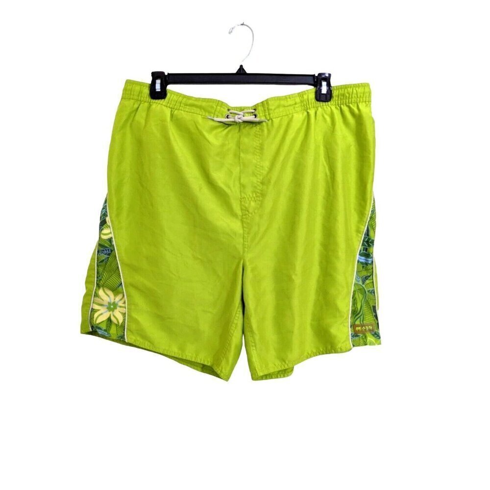 Mens Size XL Swim Shorts Tropical Elastic Waist Neon Green Beach Bill Blass